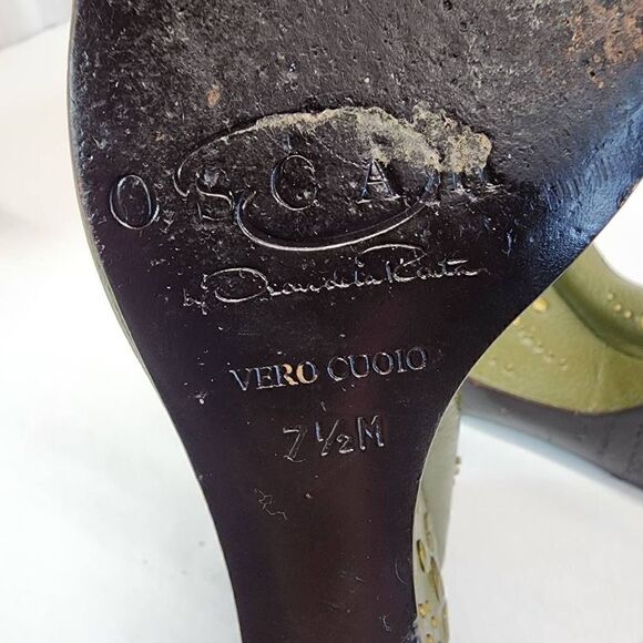 Oscar by Oscar de la Renta Leather Green Studded Wedges Heel in size 7.5 - Picture 9 of 9